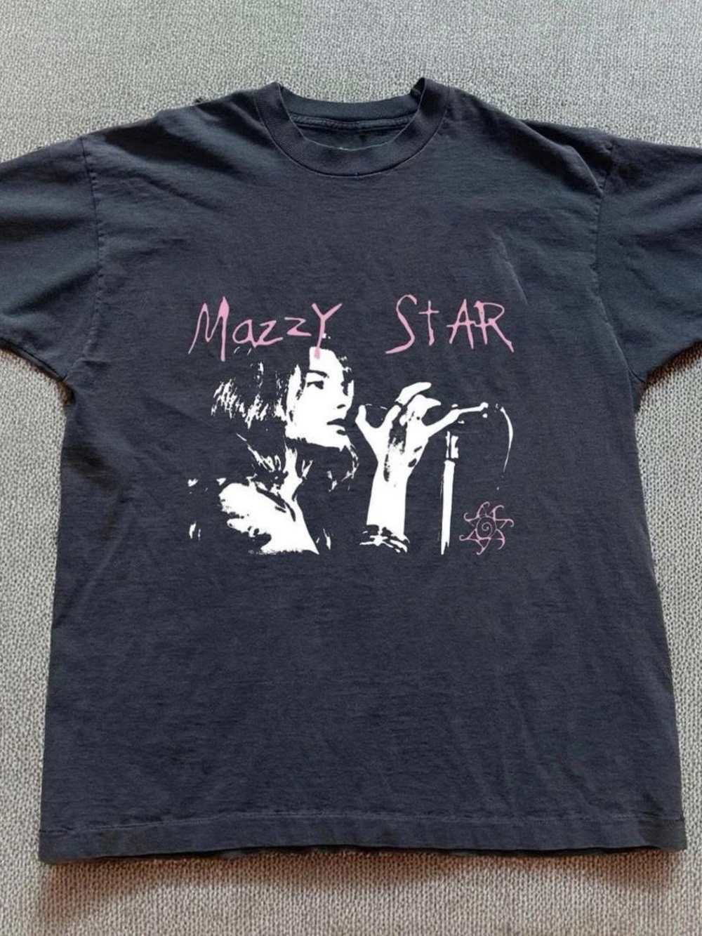 Gildan Black Mazzy Star Graphic Tee with White and Pink Print